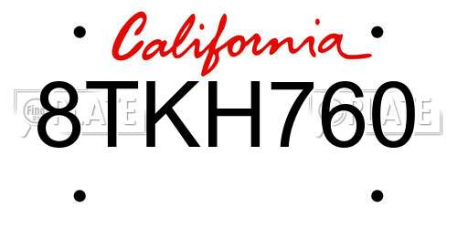 8TKH760 California License Plate