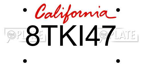 8TKI47 California License Plate