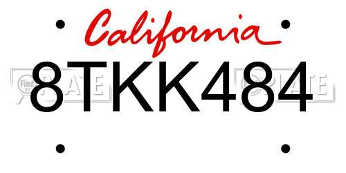 8TKK484 California License Plate
