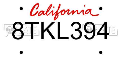8TKL394 California License Plate