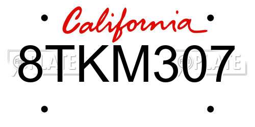 8TKM307 California License Plate