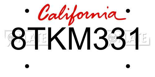 8TKM331 California License Plate