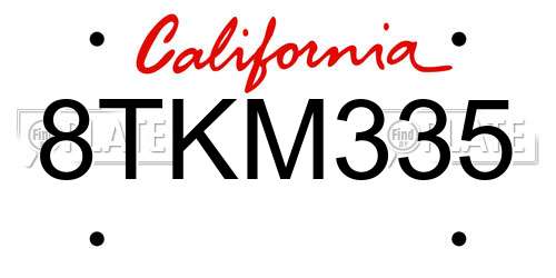 8TKM335 California License Plate