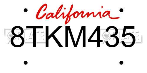 8TKM435 California License Plate
