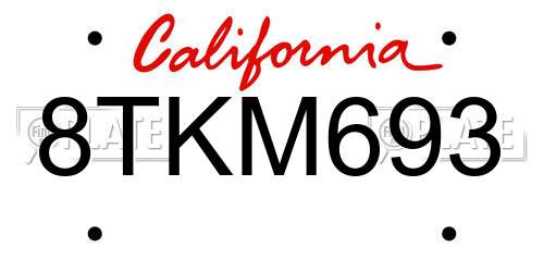 8TKM693 California License Plate