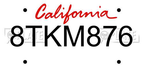 8TKM876 California License Plate
