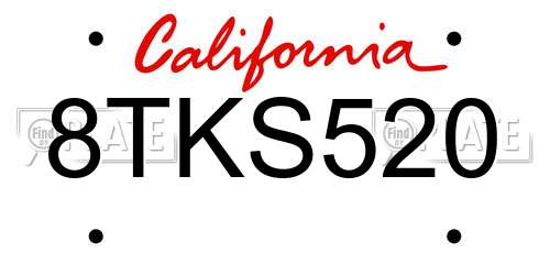 8TKS520 California License Plate