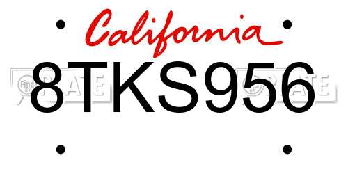 8TKS956 California License Plate
