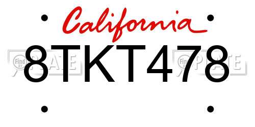 8TKT478 California License Plate