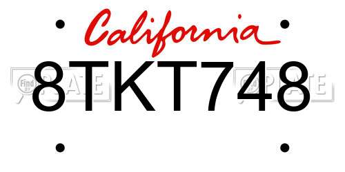 8TKT748 California License Plate