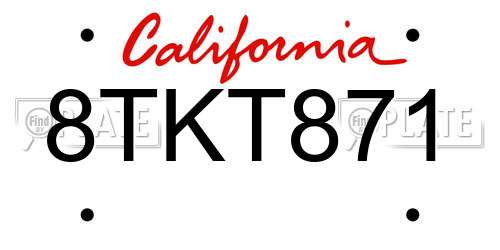 8TKT871 California License Plate