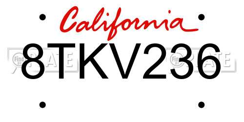 8TKV236 California License Plate