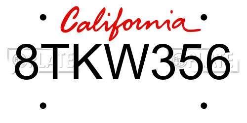 8TKW356 California License Plate