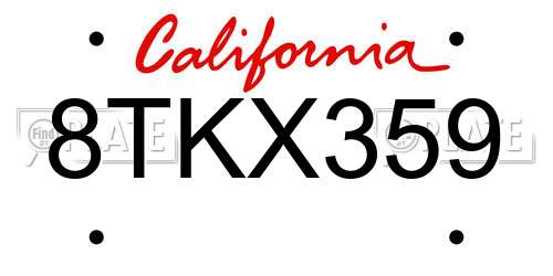 8TKX359 California License Plate