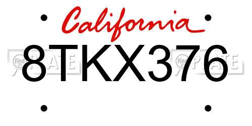 8TKX376 California License Plate