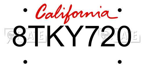 8TKY720 California License Plate