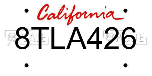 8TLA426 California License Plate