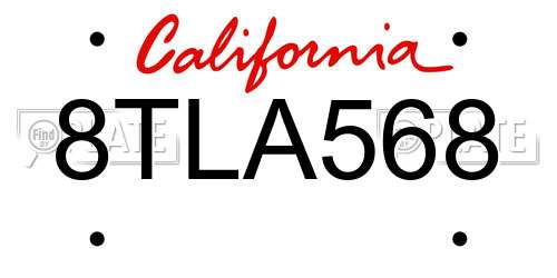 8TLA568 California License Plate