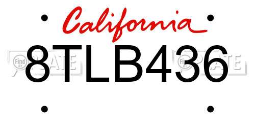 8TLB436 California License Plate