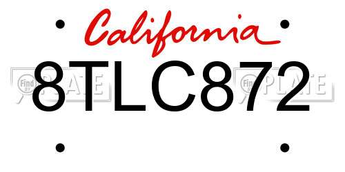8TLC872 California License Plate