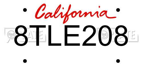 8TLE208 California License Plate