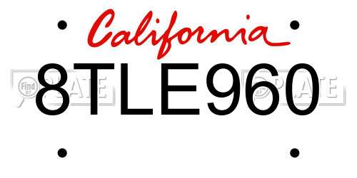 8TLE960 California License Plate