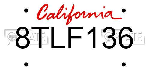 8TLF136 California License Plate
