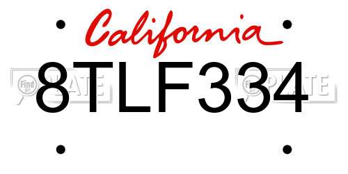 8TLF334 California License Plate