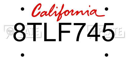 8TLF745 California License Plate