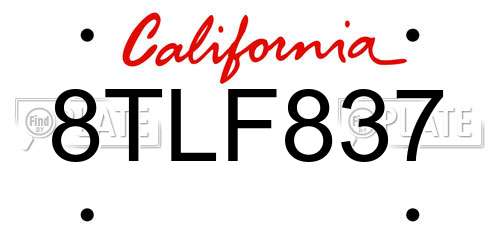 8TLF837 California License Plate