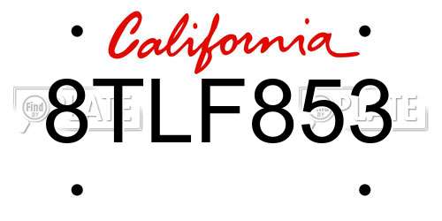 8TLF853 California License Plate