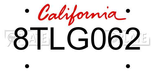 8TLG062 California License Plate