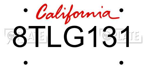 8TLG131 California License Plate