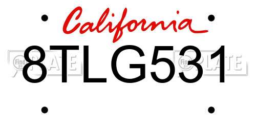 8TLG531 California License Plate