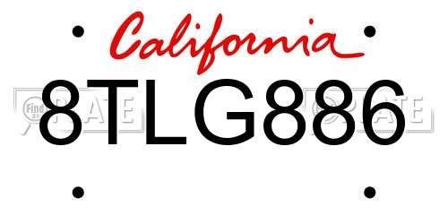 8TLG886 California License Plate