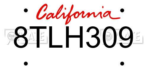 8TLH309 California License Plate
