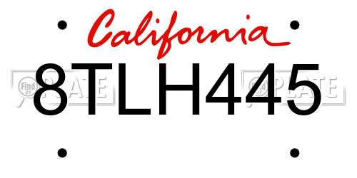 8TLH445 California License Plate