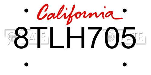 8TLH705 California License Plate