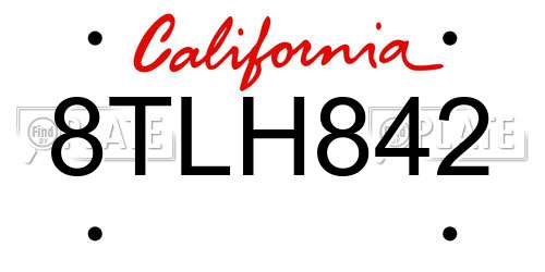 8TLH842 California License Plate