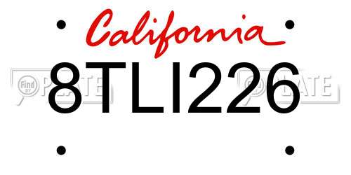 8TLI226 California License Plate