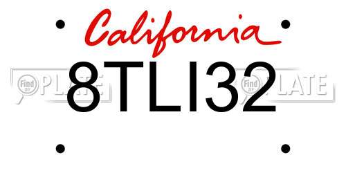 8TLI32 California License Plate