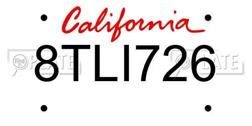 8TLI726 California License Plate