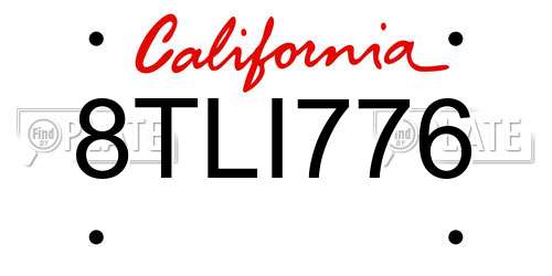 8TLI776 California License Plate