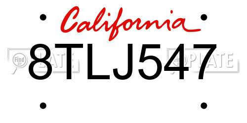 8TLJ547 California License Plate
