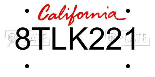 8TLK221 California License Plate