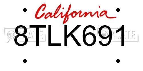 8TLK691 California License Plate
