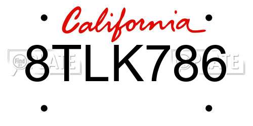 8TLK786 California License Plate