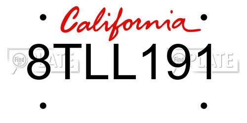 8TLL191 California License Plate