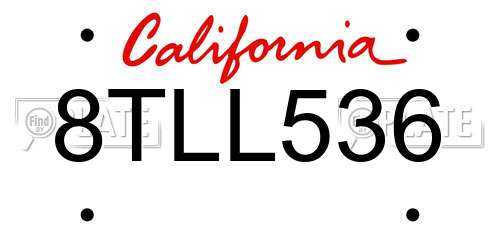 8TLL536 California License Plate