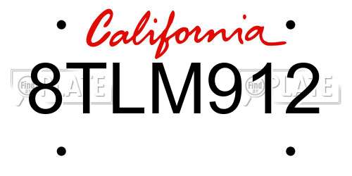 8TLM912 California License Plate